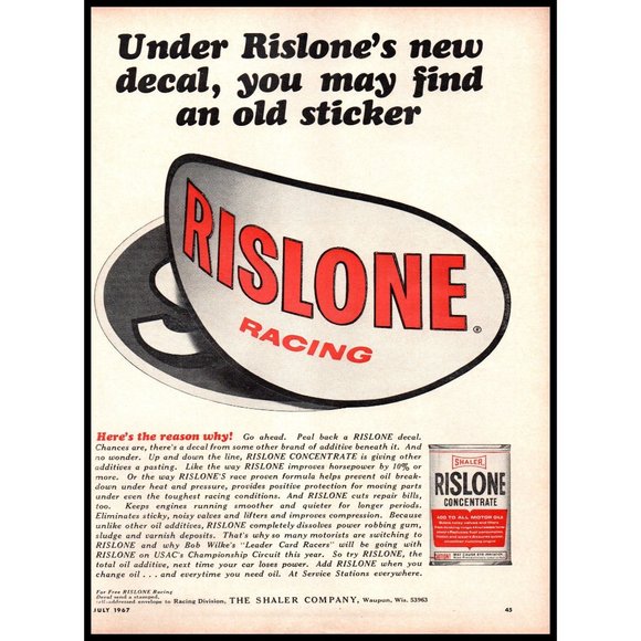 1967 Rislone Motor Oil Additive Sticker Vintage Print Ad Classic Car Wall Art - Picture 1 of 1